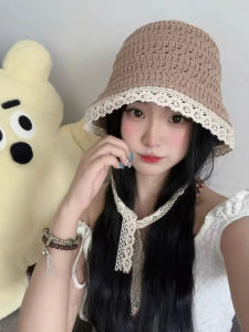 หมวกชาวประมงถักลายลูกไม้แบบโปร่งแสงสำหรับผู้หญิงในฤดูร้อน หมวกครอบหัวแบบปีกกว้างสำหรับป้องกันแสงแดดและแดด