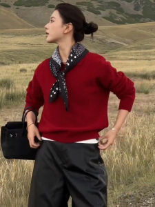 Christmas Atmosphere Red Knitted Base Shirt Womens Loose Slimming Sweater Inner Wear Autumn Winter High-End Feeling Top