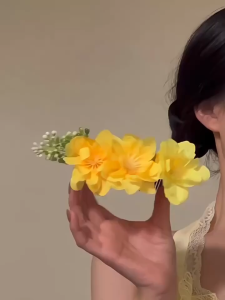 Flower Fragrance Desire~Pink Yellow Cherry Blossom Flower Hair Comb Hair Clips New Chinese Style Hair Insert Comb Headdress Atmosphere Photo
