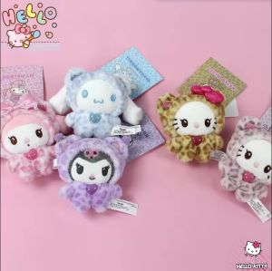 Sanrio | Leopard Print Bear Series Hello Kitty Keychain Pendant Cartoon Kitty Cat Plush Doll Pendant Keychain Bag Decoration Gift