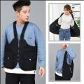 Street Style Single Shoulder Crossbody Workwear Hip Hop Vest Three-Way Bag Canvas Material Zipper Closure Pure Color. 
