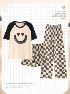 Miiow | Pure Cotton Summer Sleepwear Womens Loose Casual Home Clothes Three-piece Set Can Be Worn Outside Cartoon Cute Style Short Sleeve Round Neck