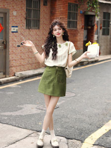 Chen Jiajie Pumpkin Lilies Short Skirt Commute Womens Fashion A-Line High Waist Half-length Polyester Cotton Blend Skirt