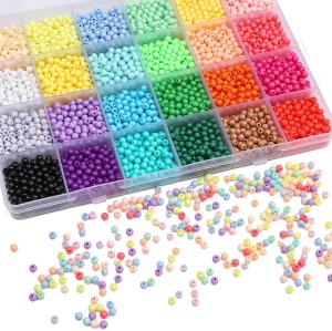About 3600pcs 24 Grid box 4mm Solid Acrylic Round Beads Loose Beads Handmade DIY Making Jewelry Accessories