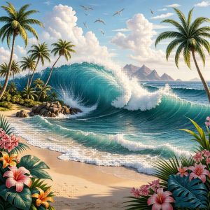 HUACAN Cross Stitch Complete Kit Wave Landscape Handicrafts Embroidery Beach Hand Sewing DMC Set Counted Printed On Canvas 11CT