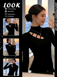Lace-Up Half-High Neck Fleece Lined T-Shirt