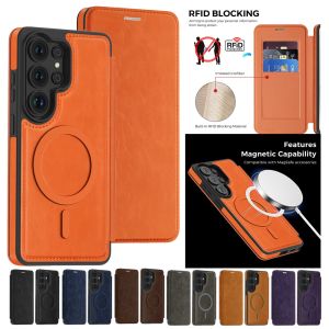 Luxury Magnetic Flip Leather Wallet Case For Samsung Galaxy S26 Ultra S25 Edge Fe S24 Plus S23 S22 Card Slot Holder Phone Cover