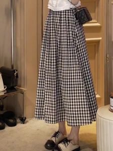 Zhang Yuan Same Style Womens Japanese Style Simple Black and White Gingham Skirt Womens Summer High Waist A- line Umbrella Skirt Midi Skirt