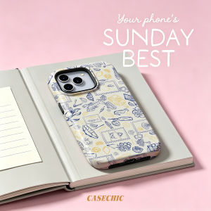 Potdemiel | Blue Aesthetic Collage For 2 in 1 Flower Case For iPhone 17 16 15 14 13 Pro Max Luxury Shockproof Phone Cover