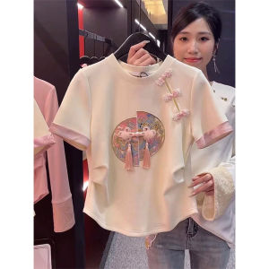 Chinese Style Trendy Summer Waist-Cinching Embroidered T-Shirt
