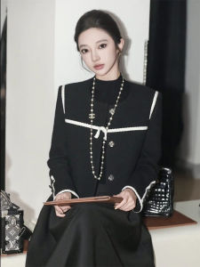 Winter Fashion Thickened Black Outerwear Set Elegant Ladylike Fragrance Style Rich Girl Name Lady Skirt Two-Piece Suit Long Sleeve