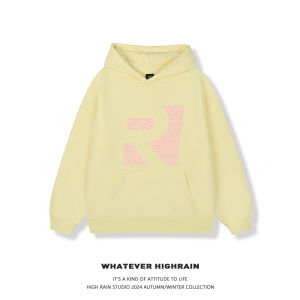 High Rain Original American Letter Print Hoodie Womens Loose Couple Oversize Sweatshirt Street Style Long Sleeve T-Shirt