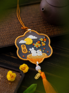Double-Sided Embroidery DIY Material Kit European Organza Gift for Mid-Autumn Festival Handmade Ornament Hanging Sachet Amulet
