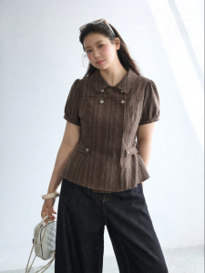 JULULOOK | Áo Blouse Kích Cỡ Lớn Có Cổ In Sọc Nostalgia