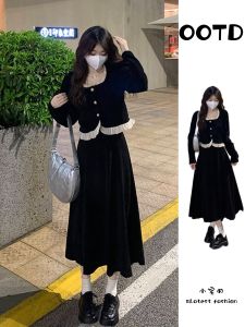 Fashionable plus Size Womens High-End Set Winter Slimming French Style Top And Half Skirt Two-Piece Suit Korean Style Commute
