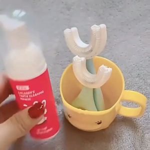 ORBITFITNESS 3PCS/Set Childrens U-Shaped Silicone Toothbrush Kids Baby Oral Cleaning Manual Toothbrush Baby Toothbrush U-Shape Toothbrush Mousse Foam Toothpaste Cup Kids Toothbrush Teeth Cleaning Oral Care Tool No BPA