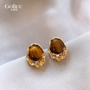Golden Irregular Tiger Eye Stone Earrings Womens New 2025 Luxury Sensation Elegant Large Atmosphere Hoops  Outlined