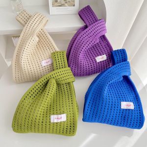 Casual Chic Large Capacity Knitted Tote Bag: Sweet Fresh Style Handbag with Contrast Color Details for Daily Matching