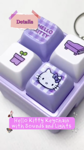 Hello Kitty Keychain with four square buttons featuring Hello Kitty Stress relief bag keychain