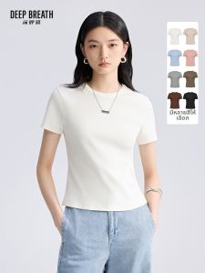 DEEP BREATH | Knit Stretch Fitted Round Neck Short Sleeve T-Shirt