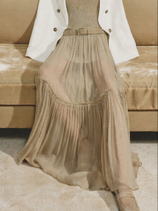 MO&Co. | Summer Shimmering Silk Taffeta Long Skirt