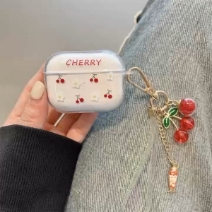 เคสหูฟังโปร่งใสลายเชอร์รี่น่ารักสำหรับAirPods 1/2/3/4AirPods Pro 1/2เคสนิ่มเหมาะกับทั้งผู้หญิงผู้ชาย