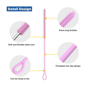9mm Silicone Straw Brushes 25cm Extra Long Straw Cleaning Brush Reusable Bendable Brush Pipe For Smoothie Straw Washing
