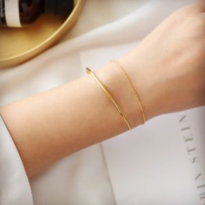 Non-Fading Ins Style Double Layered Gold Color Bracelet for Women Friend Jewelry Fashionable Simple Design Titanium Steel
