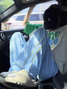 Quần Thể Thao Nhanh Khô Màu Xanh Lam Cho Nữ Mùa Hè Ice Silk Chống Nắng Quần Nỉ Phong Cách Mỹ Có Khóa Kéo Bên Hông Xếp Ly