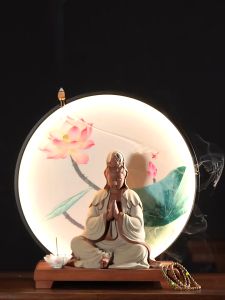 Kệ Đèn Led Trang Trí Tượng Liên Hoa Sen Đỏ Tặng Kèm Chuỗi Hạt