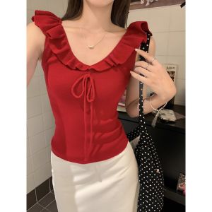 chaqi | Áo len dệt kim tay ngắn kiểu Pháp cho nữ mùa hè mới ngọt ngào cay nồng ôm vừa vặn gợi cảm một bên vai