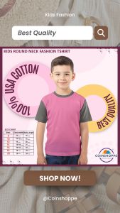 Coinshoppe Kids Cotton Shirt Round Neck Fashion (Baby Pink and Acid Grey Combination)