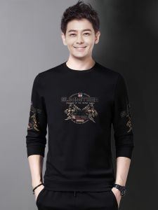 ROMON | Loose Fit Long Sleeve Crew Neck T-Shirt For Men Romon Brand Spring Summer New Style Printed Casual Sweatshirt Base Shirt