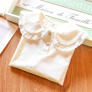 Preppy Style Girl Spring & Fall Lapel Underwear Blouse Kids Pure Cotton Breathable White Shirt Baby All-Match T-shirt Tops