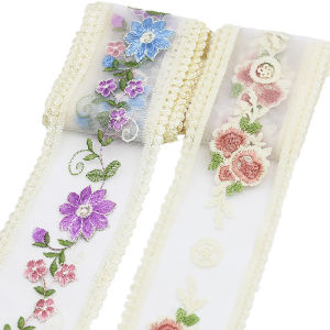 (2 Yards/pack) 8-9cm Retro Embroidery Rose Blossoms Lace Organza Clothing Accessories French Bow Ribbon Making Wedding Party Decorations DIY