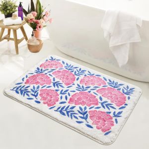 VIKAMA Pastel Daisy Flower Soft Fluffy Doormat Non Slip Absorbent Floral Bath Rug Bedroom Bathroom Entrance Decor