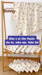 Khăn tắm cho bé Bunny xô Muslin Organic 4 lớp sợi tre mềm mại thấm hút đa năng làm khăn tắm khăn quấn ủ chăn cho bé kích thước 90x110cm