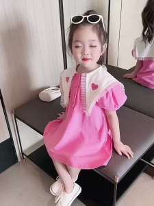 Wonderlandkids Girls Collar Short Sleeve Dress Summer Princess Dress Korea Style Children 1-9 Years