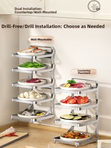 CAIYUNJIA | Folding Stainless Steel Kitchen Storage Rack Wall Mounted Pull-down