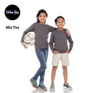 Kaos Polos Anak Oneck Lengan Panjang Bahan Katun Combed 30s Warna Abu Tua