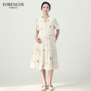 FORENCOS | Đầm Thai Vòng Cổ Tim Dáng Dài Hoa Văn