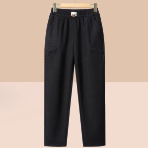 Quần Dài Thường Ngày Cho Phụ Nữ Trung Niên Mùa Thu Đông 2024 Quần Dài Harem Dày Lót Lông Cừu Thời Trang Thường Ngày Giúp Thon Gọn