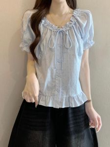Áo Blouse Tay Ngắn Chấm Bi Phong Cách Pháp Kích Cỡ Lớn Giảm Cân