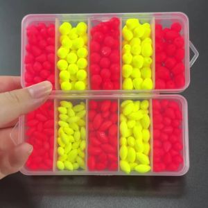 230Pcs/250Pcs Box Packed Float Sight Beans Olive Shape Foam Float Tail Enhancer Red Yellow High Visibility Fishing Bobber Beans