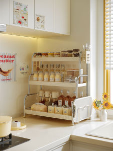 Modern Simple Kitchen Countertop Storage Rack Oil Salt Sauce Vinegar Rack Multi-Function Spice Organizer Metal Shelf