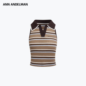 ANN ANDELMAN | Striped Sleeveless V-neck Contrast Knitted Top