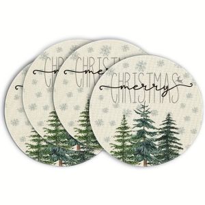 VIKAMA 4-Piece Christmas Pine Tree Placemats Easy-Clean Home Christmas Party Holiday Table Decor and Accessories