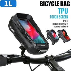 1L Bike Bag Front Bicycle Frame Bag Waterproof Phone Touch Screen Case Top Tube Cycling Bag Reflective Outdoor Cycling Gear
