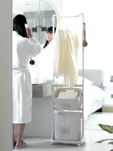 Goody Laundry Basket With Wheels: Multi-layer Clothes Storage & Household Bathroom Storage Shelf