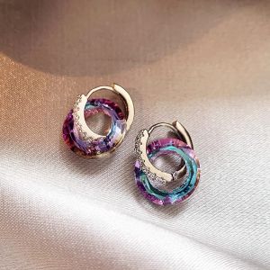 2024 Summer New Artificial Fantasy Crystal Circle Ring Buckle Pendant Earrings for Womens Luxury Jewelry Unusual Accessories